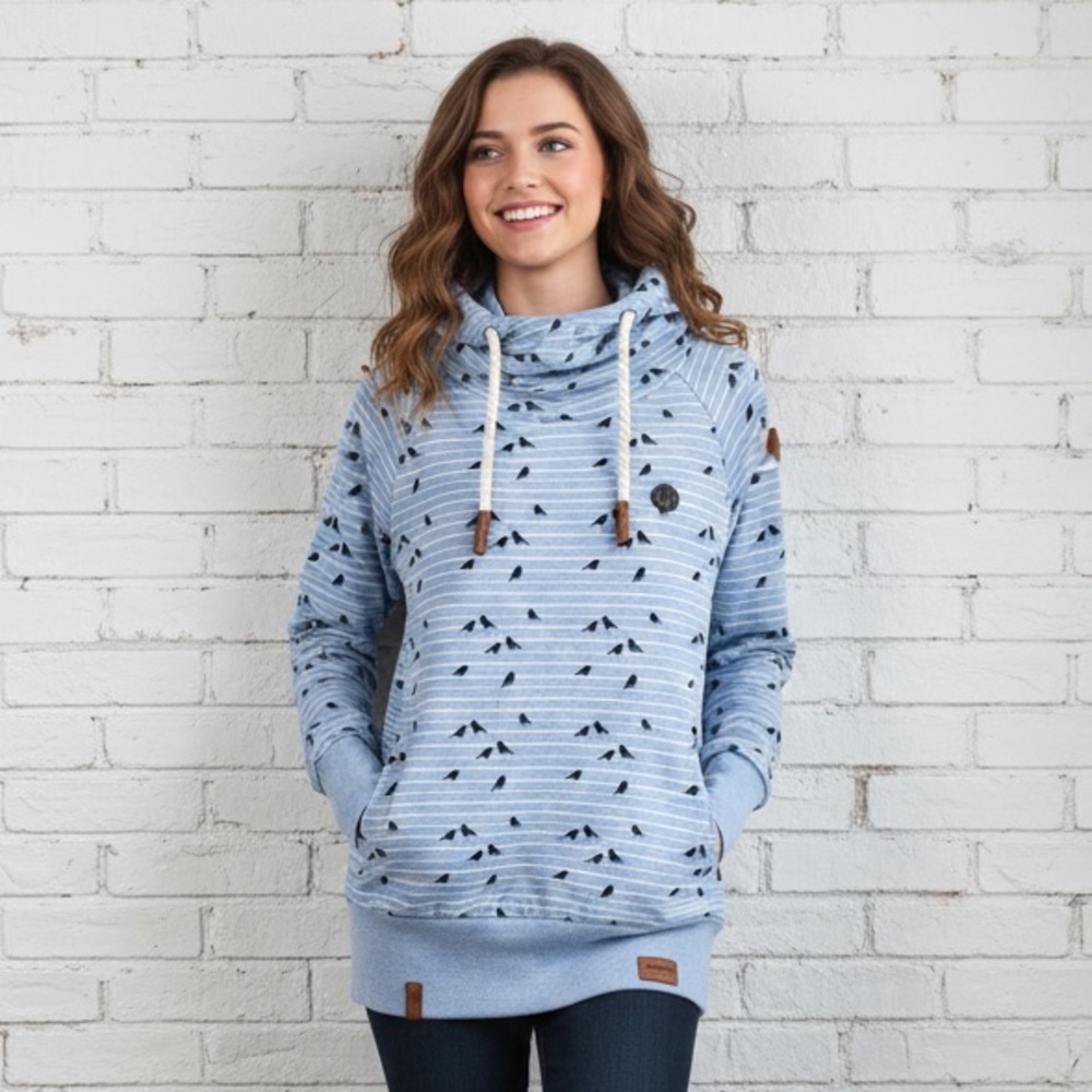 Naketano Cowl neck hoodie pullover bird detailing